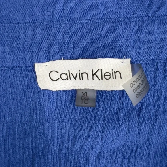 Calvin Klein Women Royal Blue Textured Short Sleeve Button Down Shirt XL - Picture 3 of 4